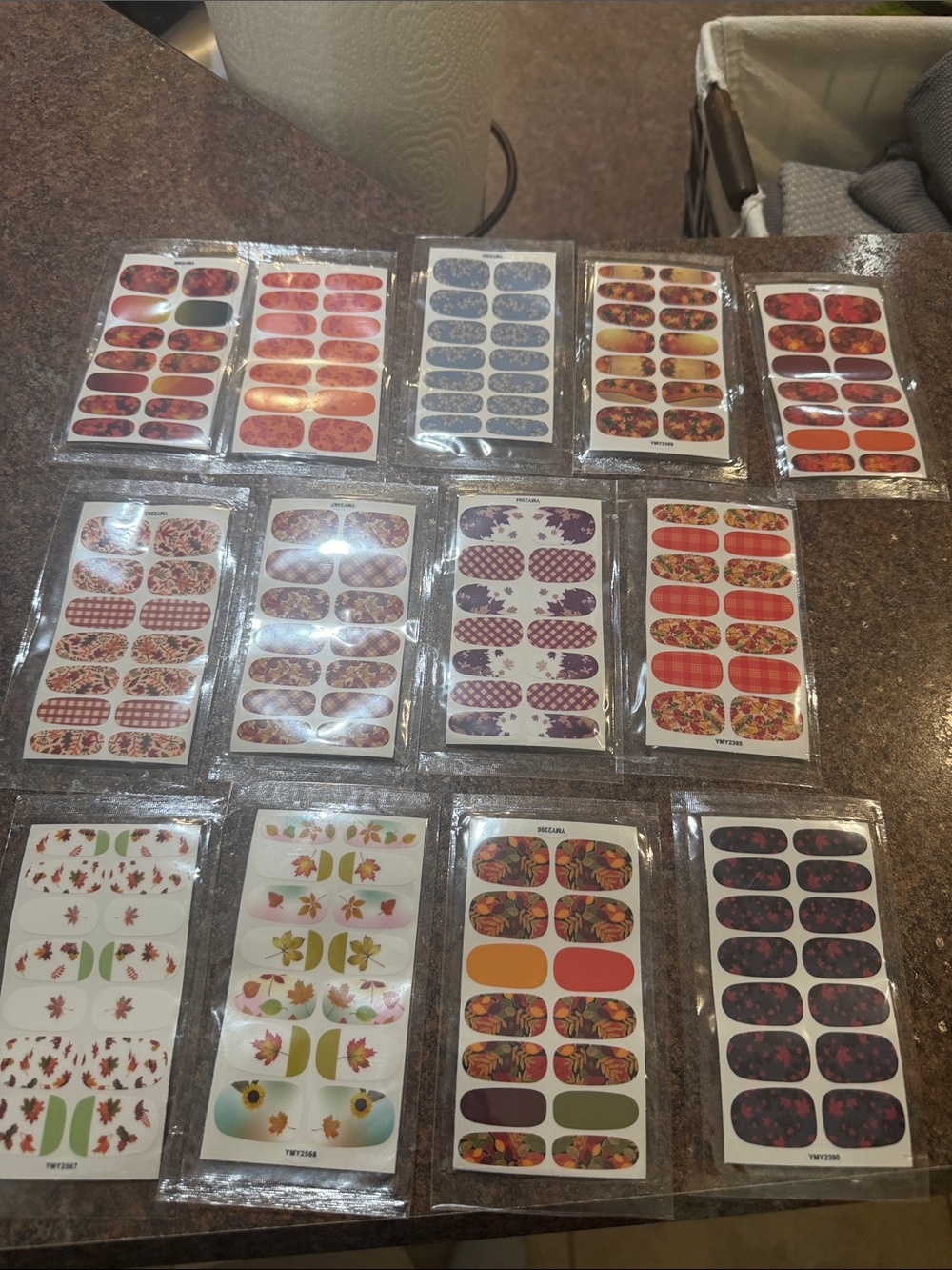 5/$25.00 Nail Art Sticker Set Fall Floral and Plaid Designs Thanksgiving